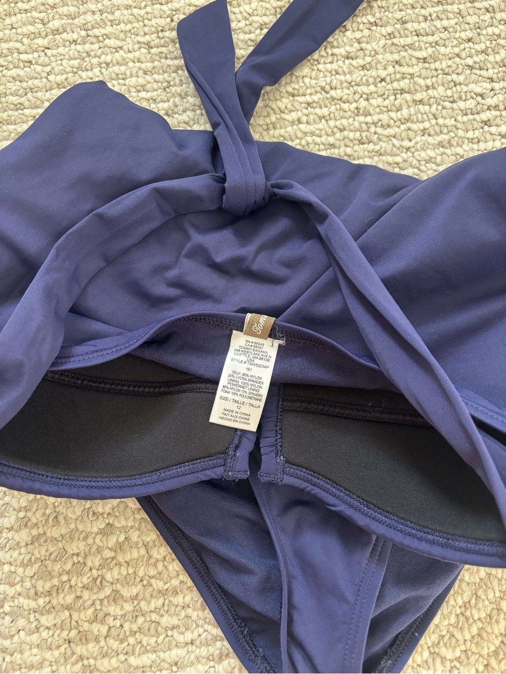 Tommy Bahama Women’s Size 12 Swimsuit One Piece Navy Blue Ruched Tie - Picture 8 of 12